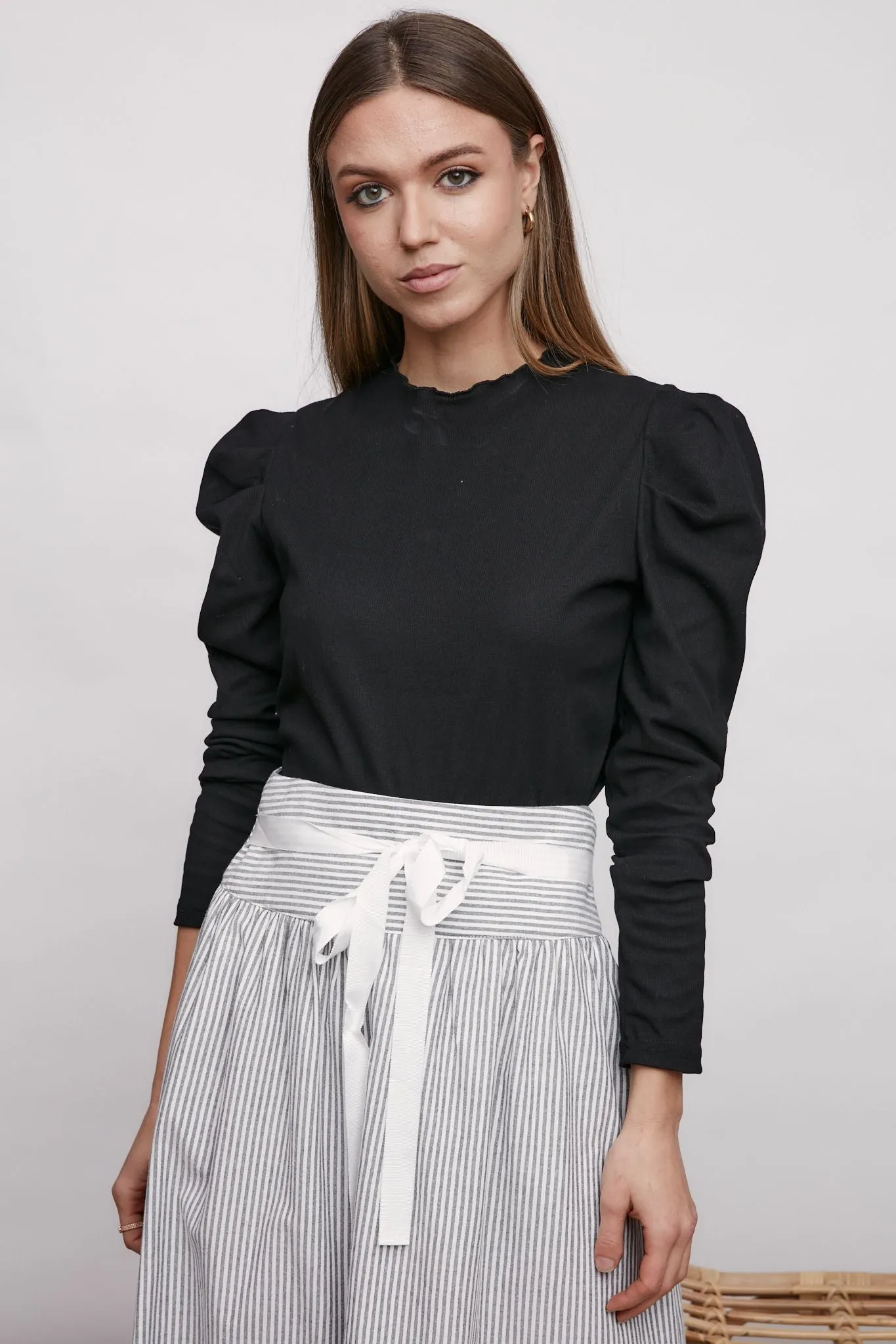 Black Top with Ruffled Shoulder