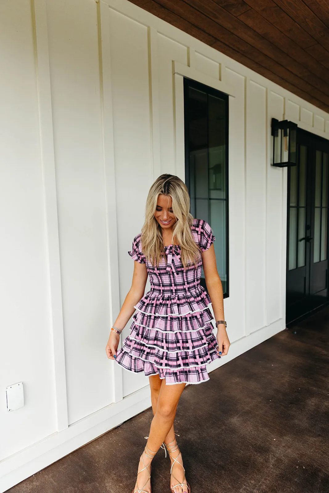 Darcy Mini Dress - Pink/Black Plaid