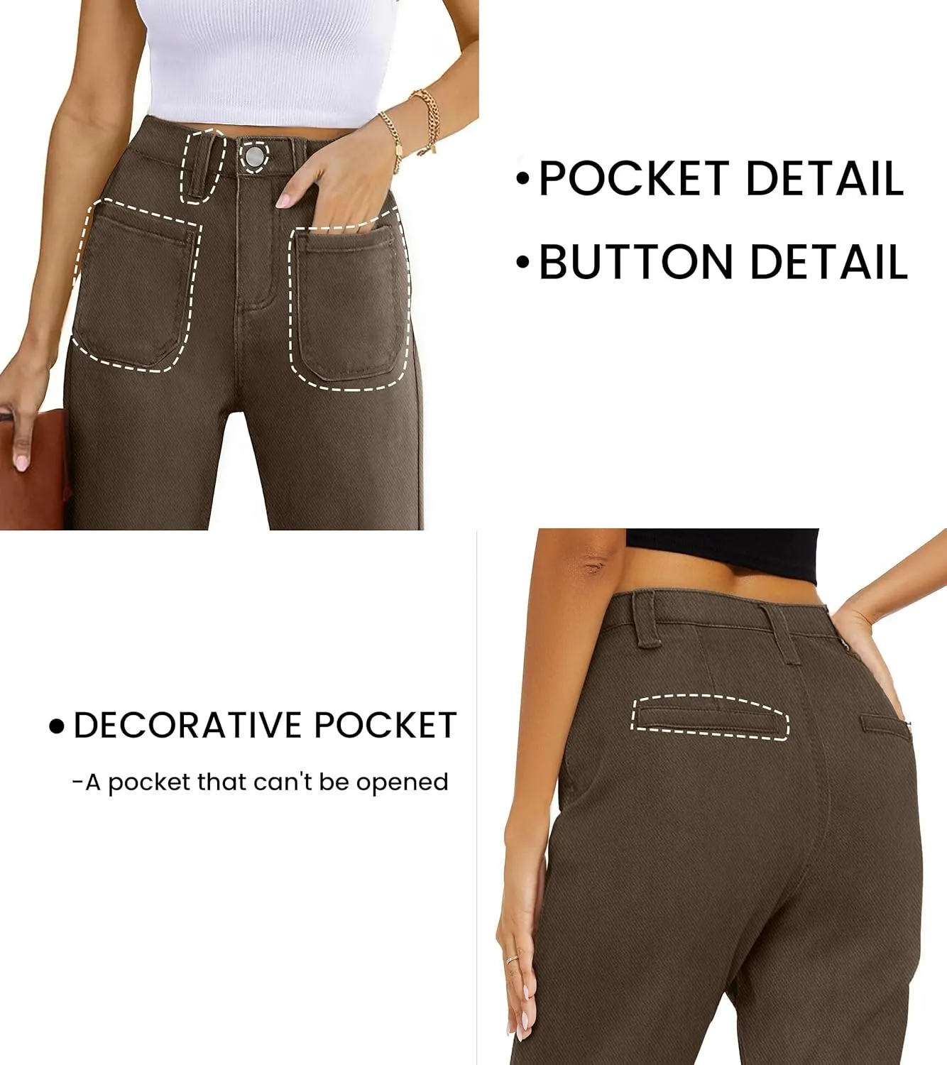 Denim Women Cropped Trousers Jeans Pants Leg Jeans High Rise Pants Stretchy with Pockets