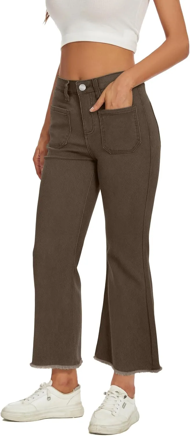 Denim Women Cropped Trousers Jeans Pants Leg Jeans High Rise Pants Stretchy with Pockets