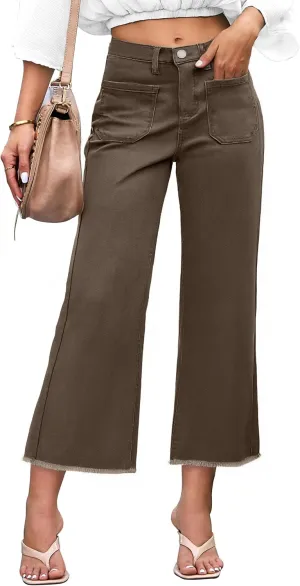 Denim Women Cropped Trousers Jeans Pants Leg Jeans High Rise Pants Stretchy with Pockets