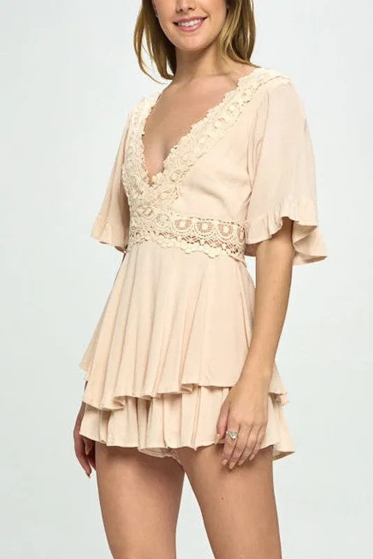 Flutter Sleeved Rompter with Crochet Trim