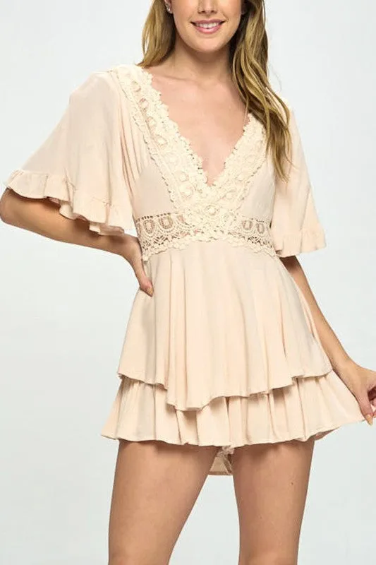 Flutter Sleeved Rompter with Crochet Trim