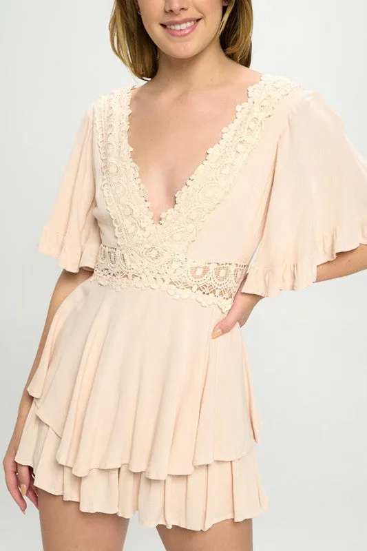 Flutter Sleeved Rompter with Crochet Trim