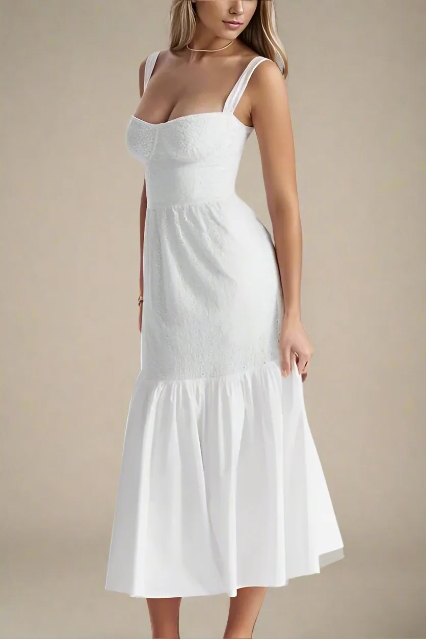 Imogen Bodycon Day Midi Dress - Pearl White