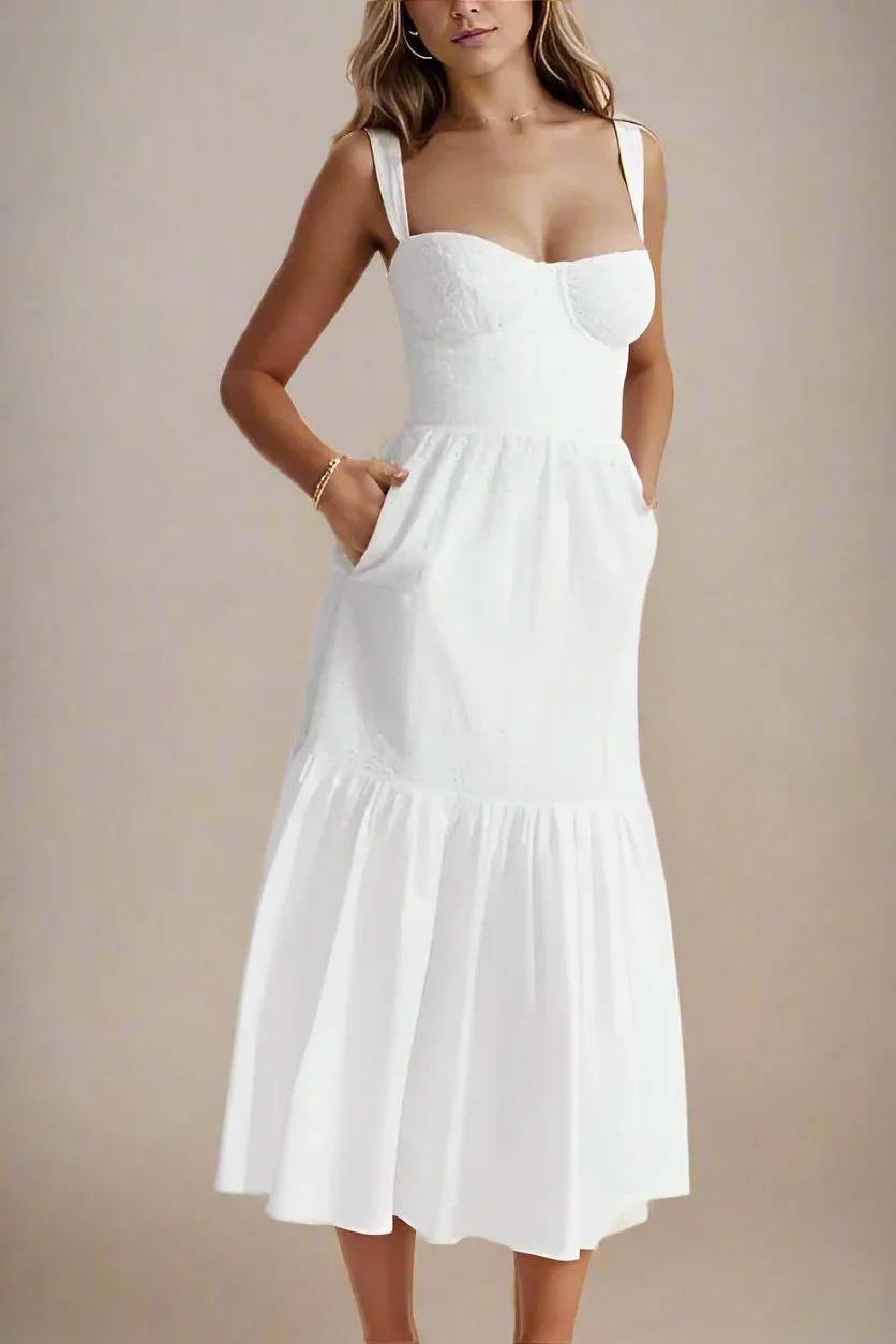 Imogen Bodycon Day Midi Dress - Pearl White