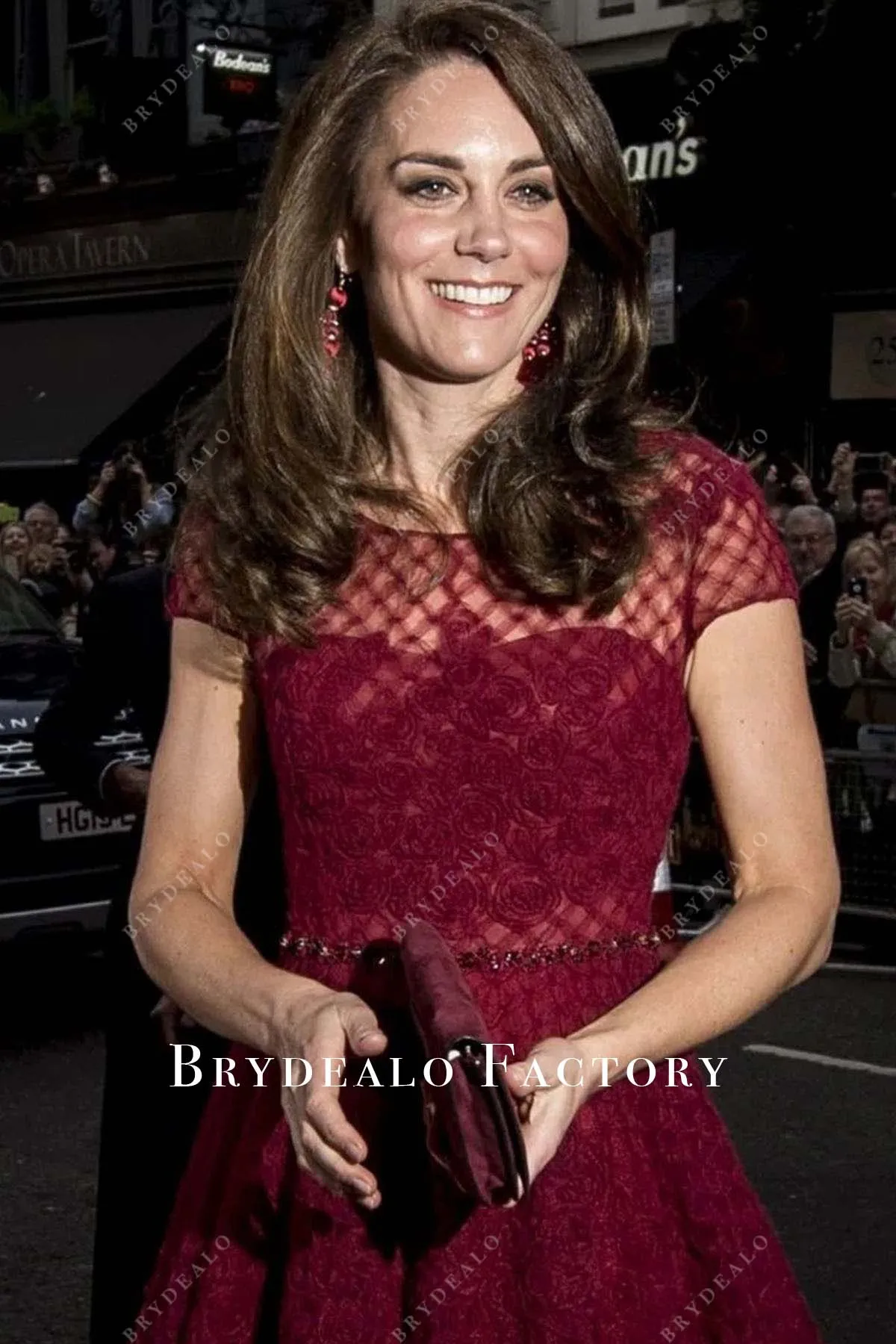 Kate Middleton Burgundy Tea Length Dress 42nd Street Opening Night
