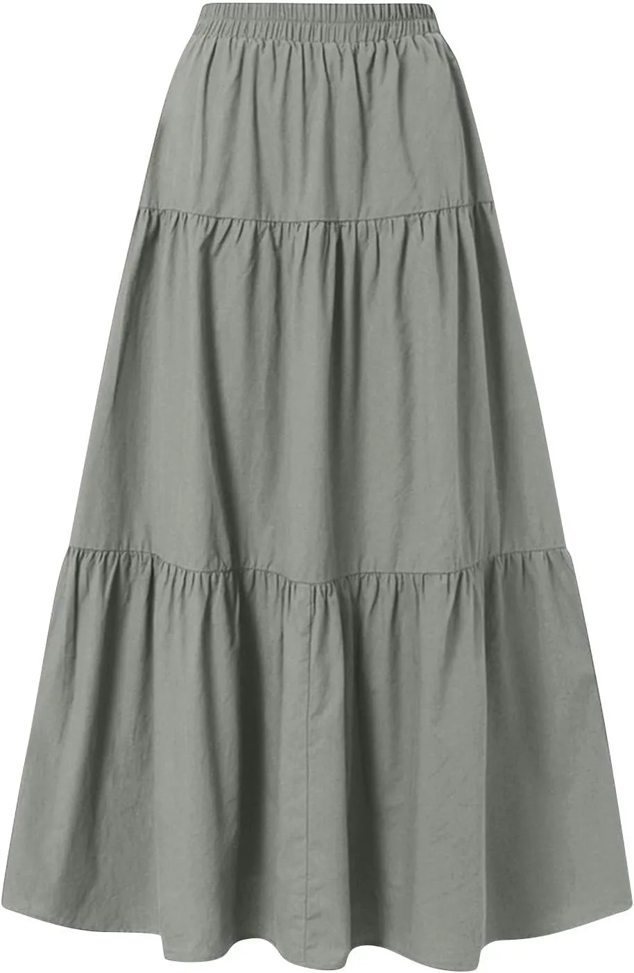 Linen Maxi Skirts for Women 2025 Summer Boho Long Flowy Bow Tie Elastic High Waist Tiered Swing Pleated A Line Skirt