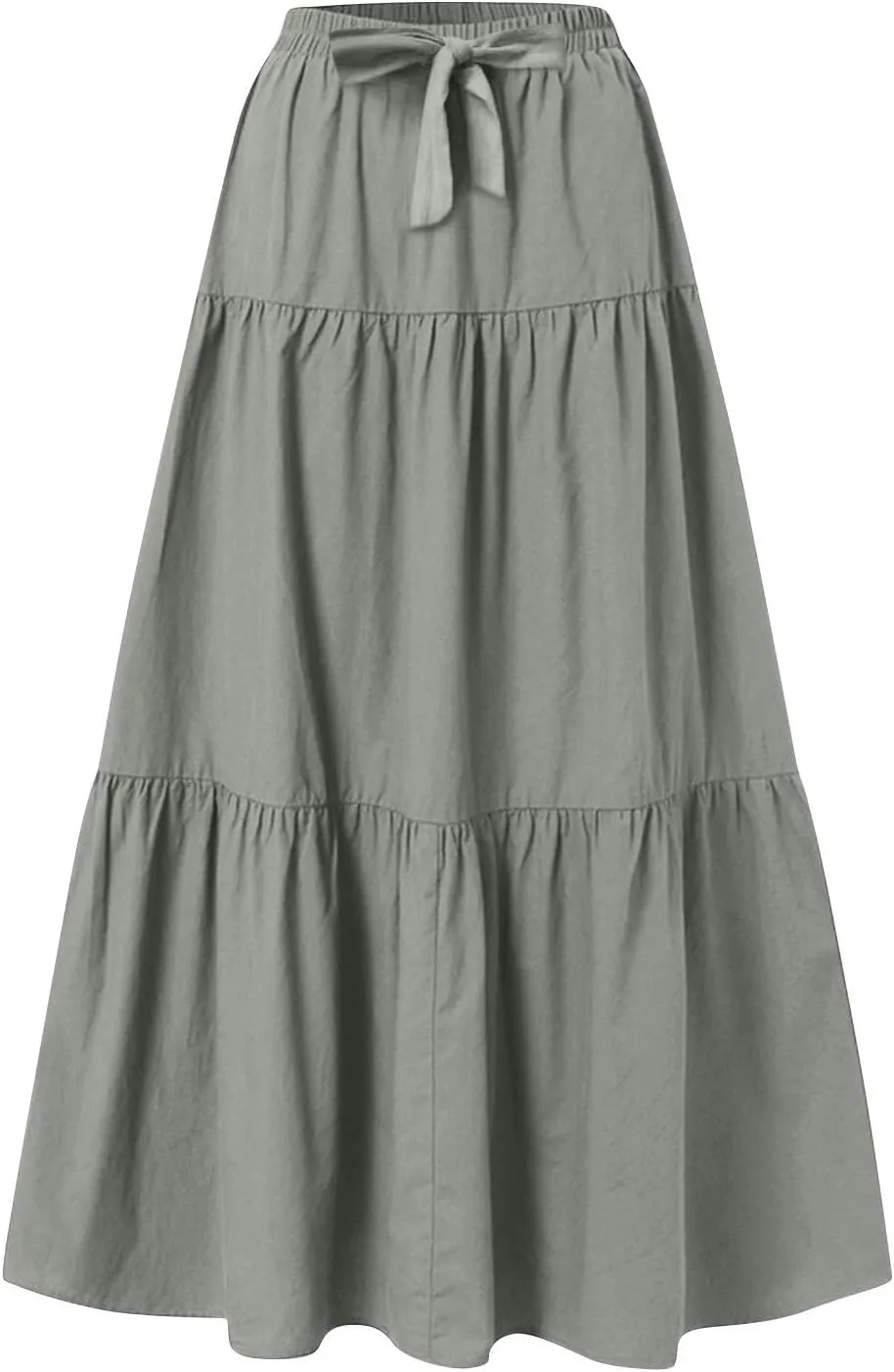 Linen Maxi Skirts for Women 2025 Summer Boho Long Flowy Bow Tie Elastic High Waist Tiered Swing Pleated A Line Skirt