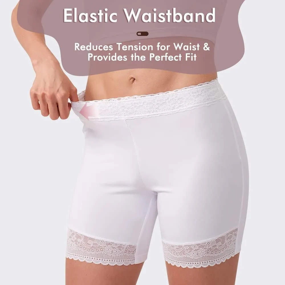 MANCYFIT Slip Shorts for Women Lace Trim Short Leggings Stretch Mid Thigh Undershorts