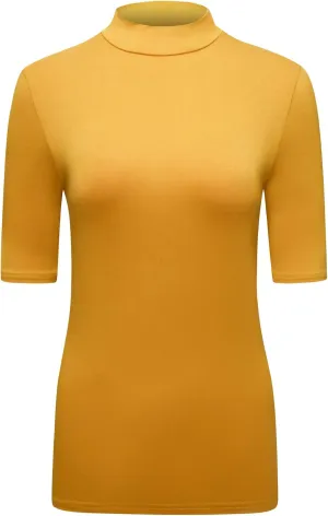 OThread & Co. Women's Half Sleeve Mock Neck T-Shirt Basic Stretch Layer Comfy Casual Top