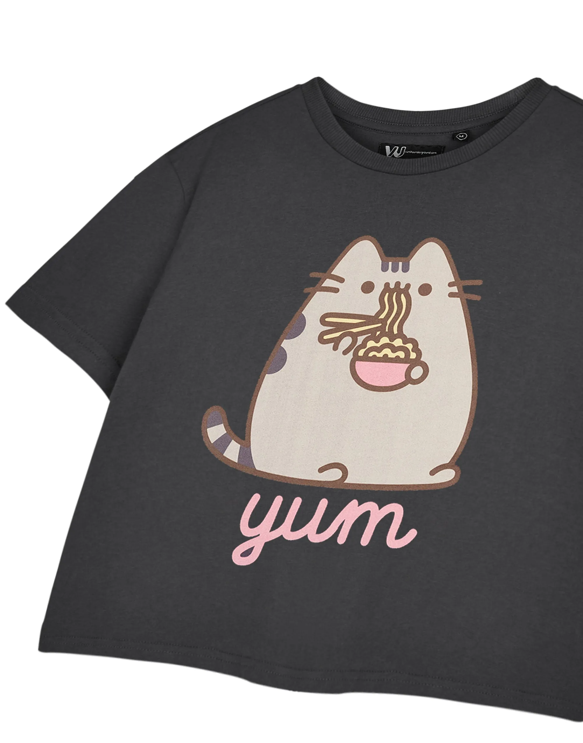 Pusheen Yum Noodles Womens Grey Cropped Short Sleeved T-Shirt