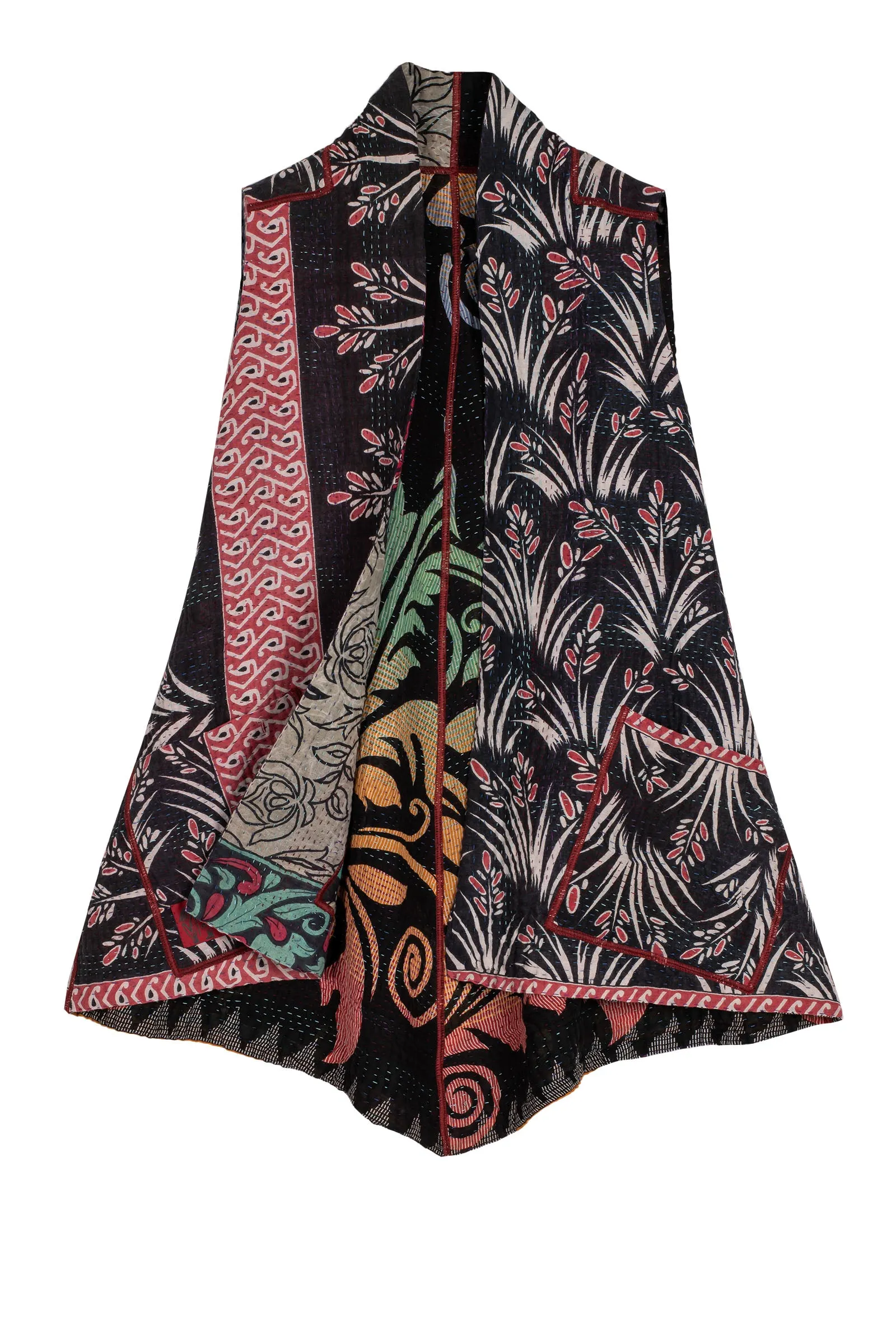 VINTAGE COTTON KANTHA A-LINE SHORT VEST - cv4210-0062a -