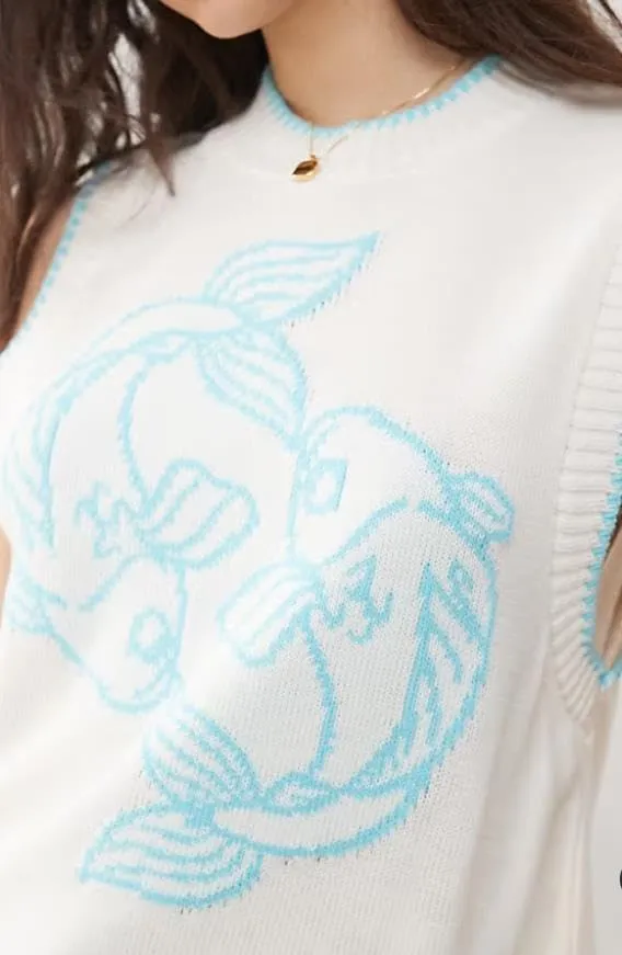 Women Graphic Sweater Vest Y2k Sleeveless Lobster Pullover Top Crew Neck Lightweight Fall Knit Tank Top