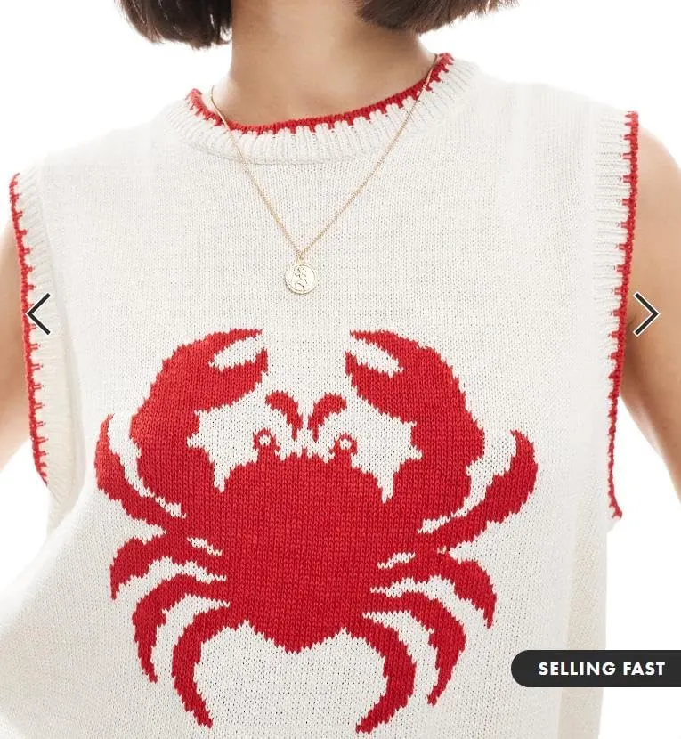 Women Graphic Sweater Vest Y2k Sleeveless Lobster Pullover Top Crew Neck Lightweight Fall Knit Tank Top