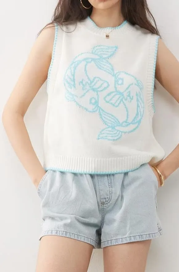 Women Graphic Sweater Vest Y2k Sleeveless Lobster Pullover Top Crew Neck Lightweight Fall Knit Tank Top