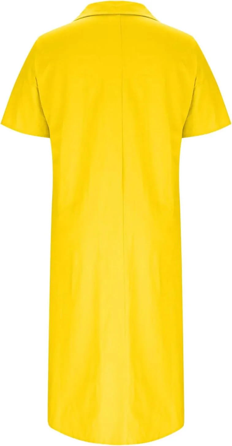 Women Summer Casual Linen Beach Tunic Dress Loose High Low Midi Long 1/4 Button Polos T Shirt Dress Swimsuit Cover Ups