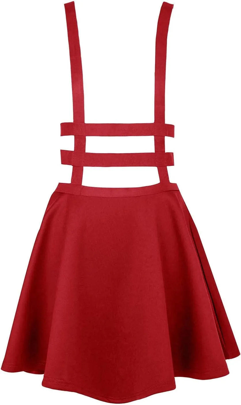 Women's Braces Skirt Pleated A-Line Suspender Mini Skirt