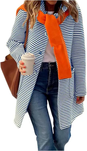 Womens Long Cardigan Color Block Striped Hooded Sweaters Jacket Button Down Long Coatigan Jackets Fall with Pockets