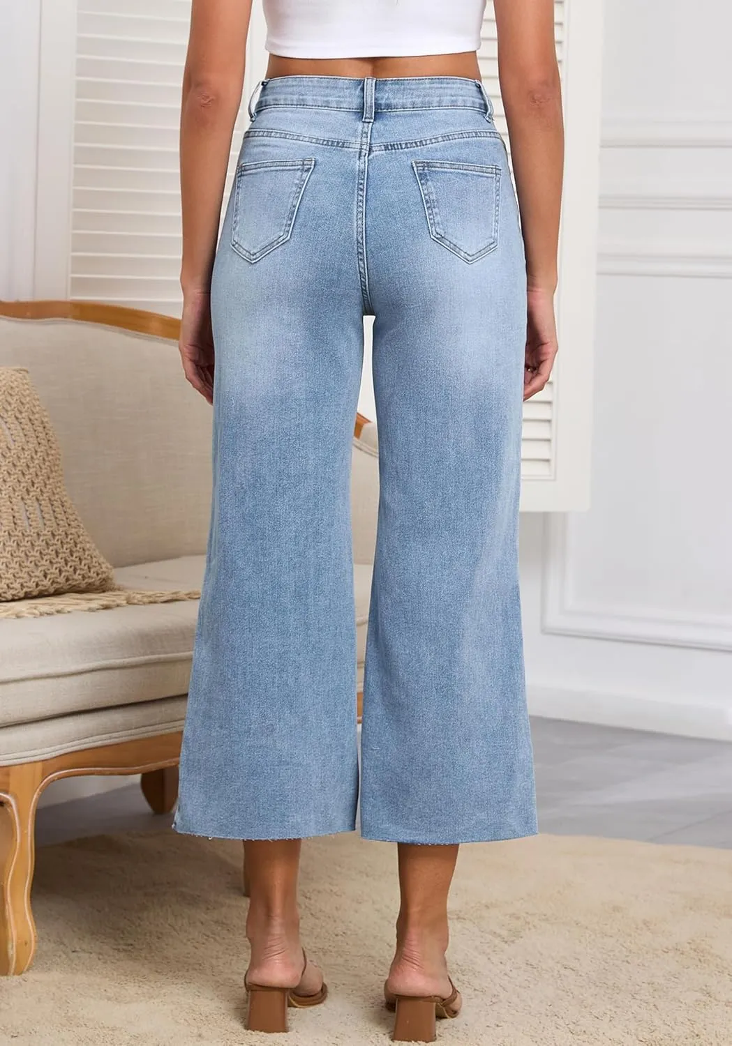 Women's Wide Leg Jeans High Waist Straight Leg Stretchy Ripped Jeans for Womens