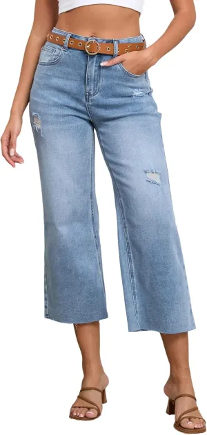 Women's Wide Leg Jeans High Waist Straight Leg Stretchy Ripped Jeans for Womens